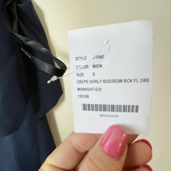 Jenny Yoo JY Womens Crepe Overlay Bow Back Bridesmaids Dress Navy 8 V-Neck JY540 - Picture 3 of 9